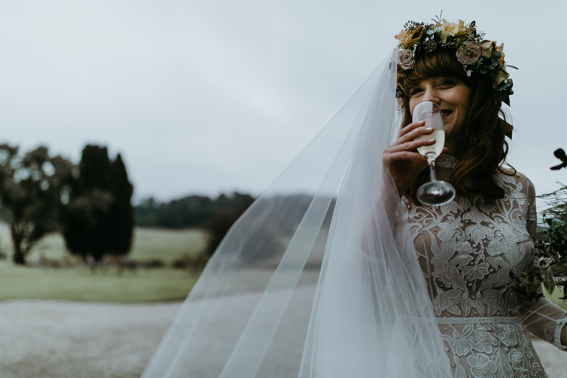 brides floral head veil